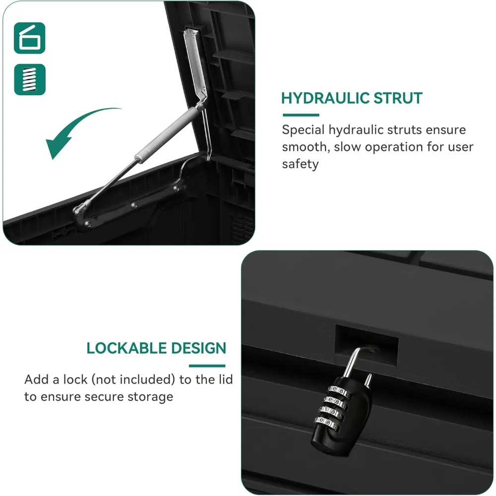 صندوق سطح الروطان الخارجي المقاوم للعوامل الجوية، سعة 80 جالونًا، تخزين قابل للقفل للمستلزمات والأساسيات الخارجية #3