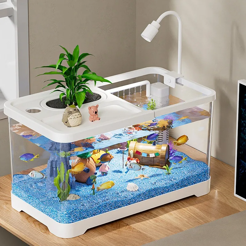 Acuario para el hogar, sala de estar, escritorio, paisajismo ecológico, pecera para peces dorados, tanque de circulación automática, oficina, alta transparencia