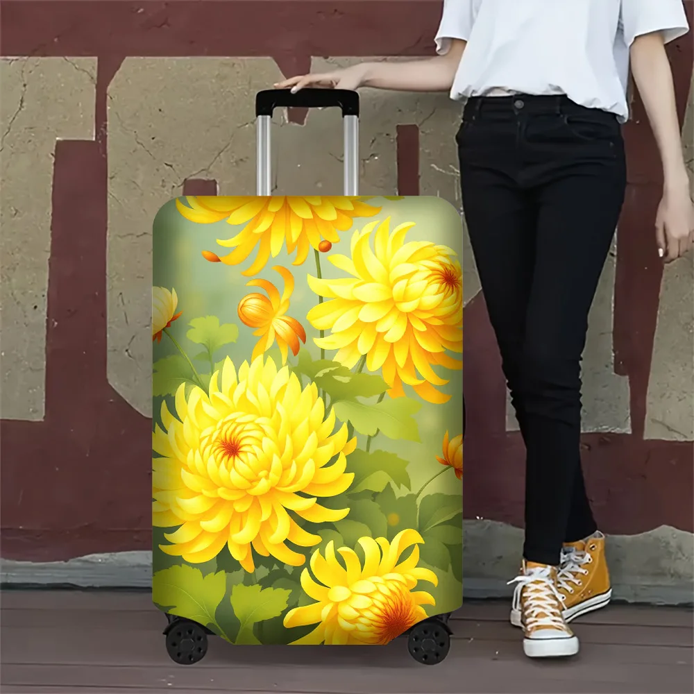 1PC Yellow Chrysanthemum Print Luggage Cover. Fits Suitcases from 18 to 32 Inches; Effectively Protects Your Luggage.