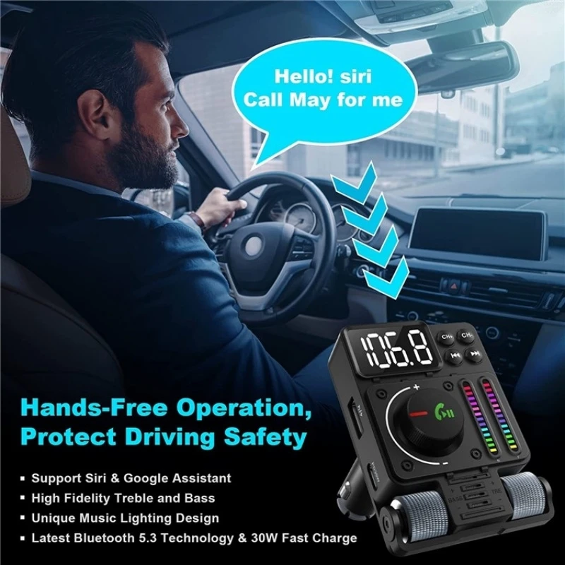 MT01 Car FM Transmitter MP3 Music Player Bluetooth Adapter Type-C + USB Car Charger