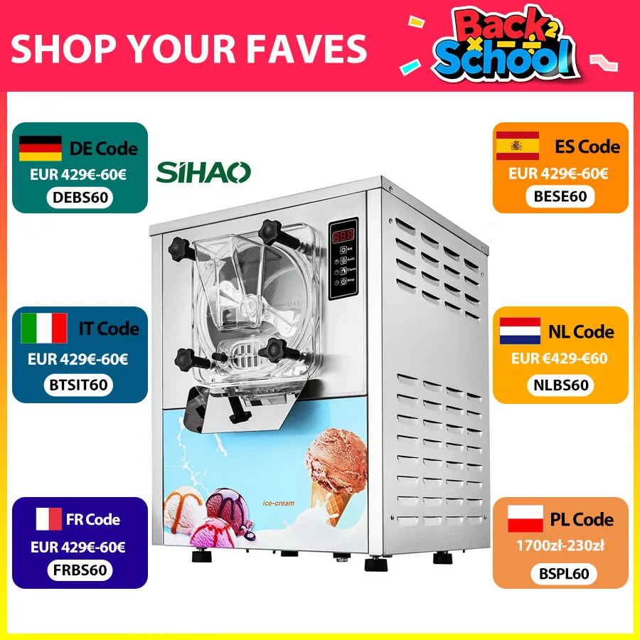 VEVOR SIHAO Kommerzielle Eismaschine, 1400 W, harte Eismaschine, 16–20 l/h, Edelstahl, gefrorene Dessert-Ausrüstung