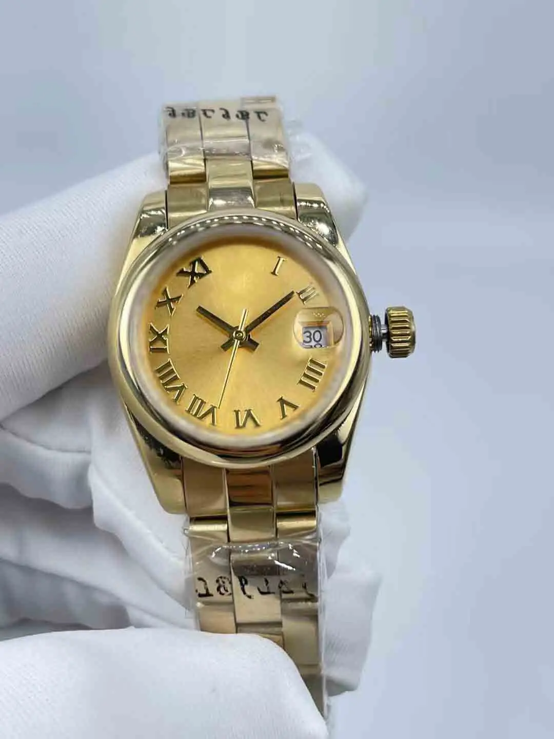 Feminine Watch - 26mm Roman Dial, Waterproof, Calendar Window & Bling Bling