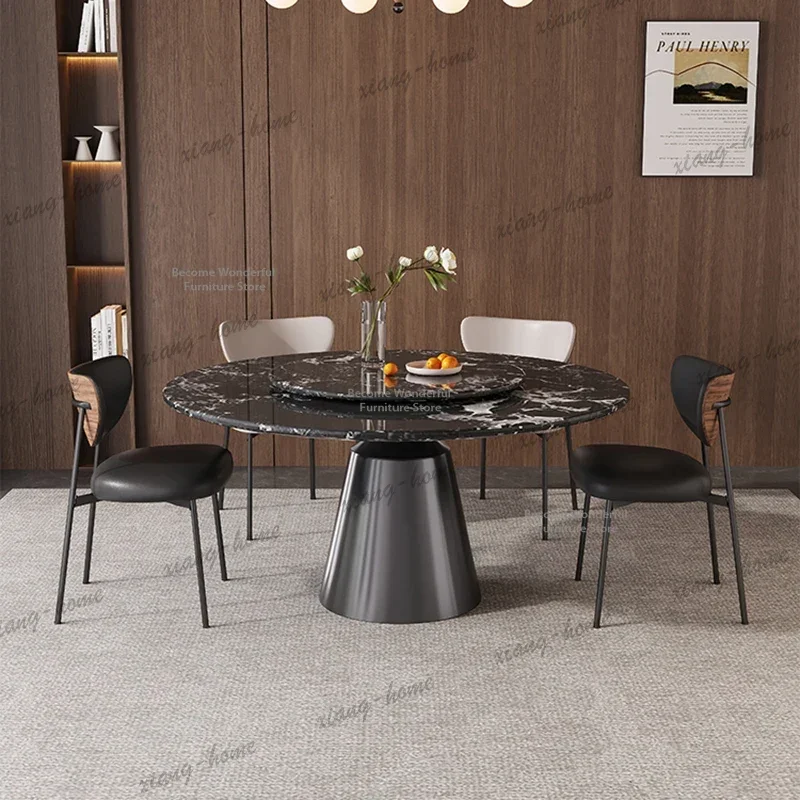 LJY Nordic Rock Plate Dining Tables Black Minimalism Luxury Kitchen Round Table Living Room Dining Room Furnitur Mesas Redondas