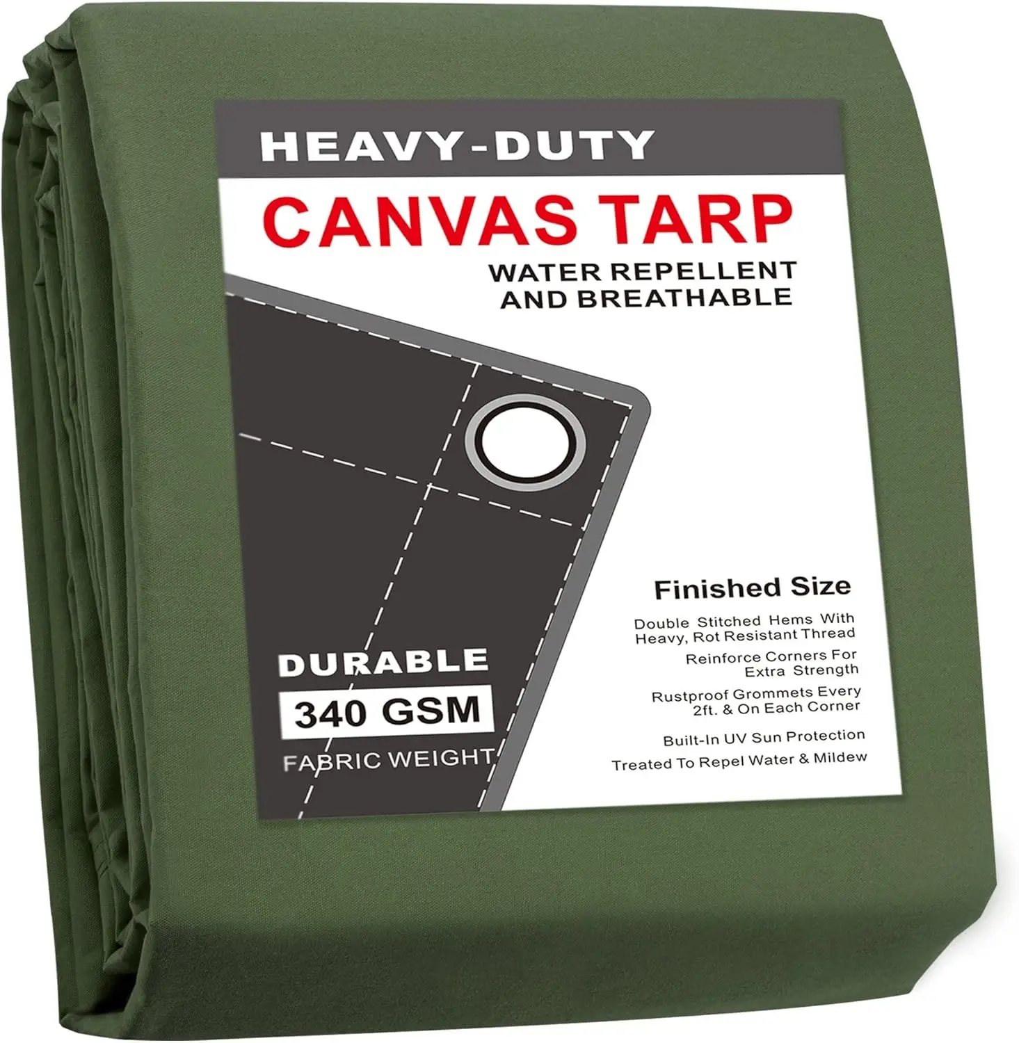 

Finished Size 10x12 Feet Canvas Tarp with Rustproof Grommets, Heavy Duty Multipurpose Tarpaulin Cover for Canopy Tent, R