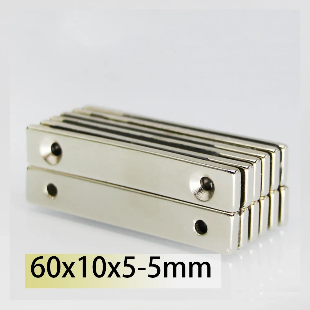 N35 60x10x5-5 60x20x5-5 Block Magnets Countersunk with 2 Holes generation Strip Double Neodymium Powerful Two Holes Bar Motor