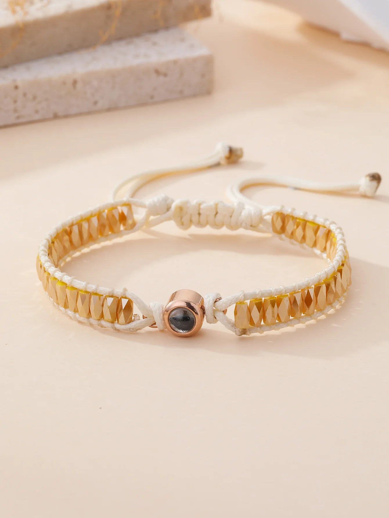 Personalized Photo Projection Bracelet Handmade Tibetan Woven Rope 316L Stainless Steel Ethnic Jewelry Gift