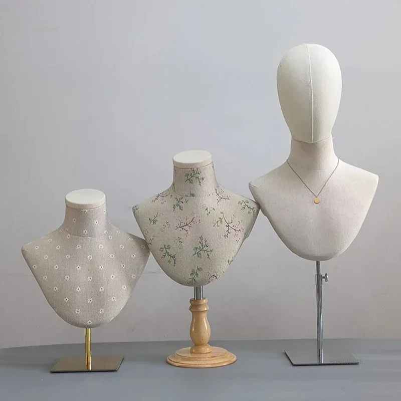 Head Mannequins With Solid Wood Base Can Insert Pins Sewing Mannequin For Women's Clothing Store Necklace Scarf Display Stand
