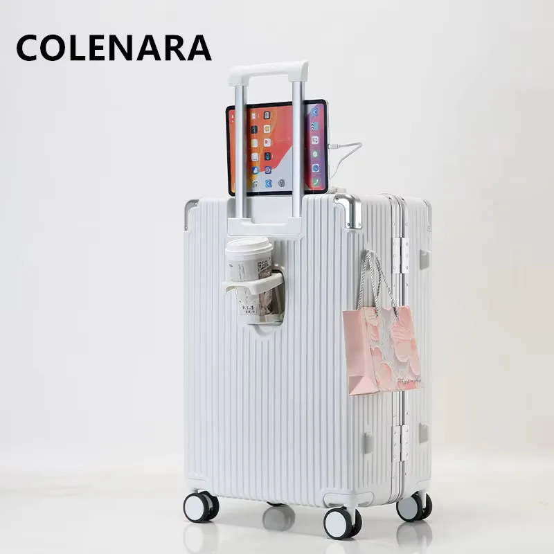 COLENARA-Valise de voyage multifonctionnelle, bagage à main, boîte d'embarquement PC, cadre en aluminium, valise à roulettes, chargement USB, 20 po, 24 po