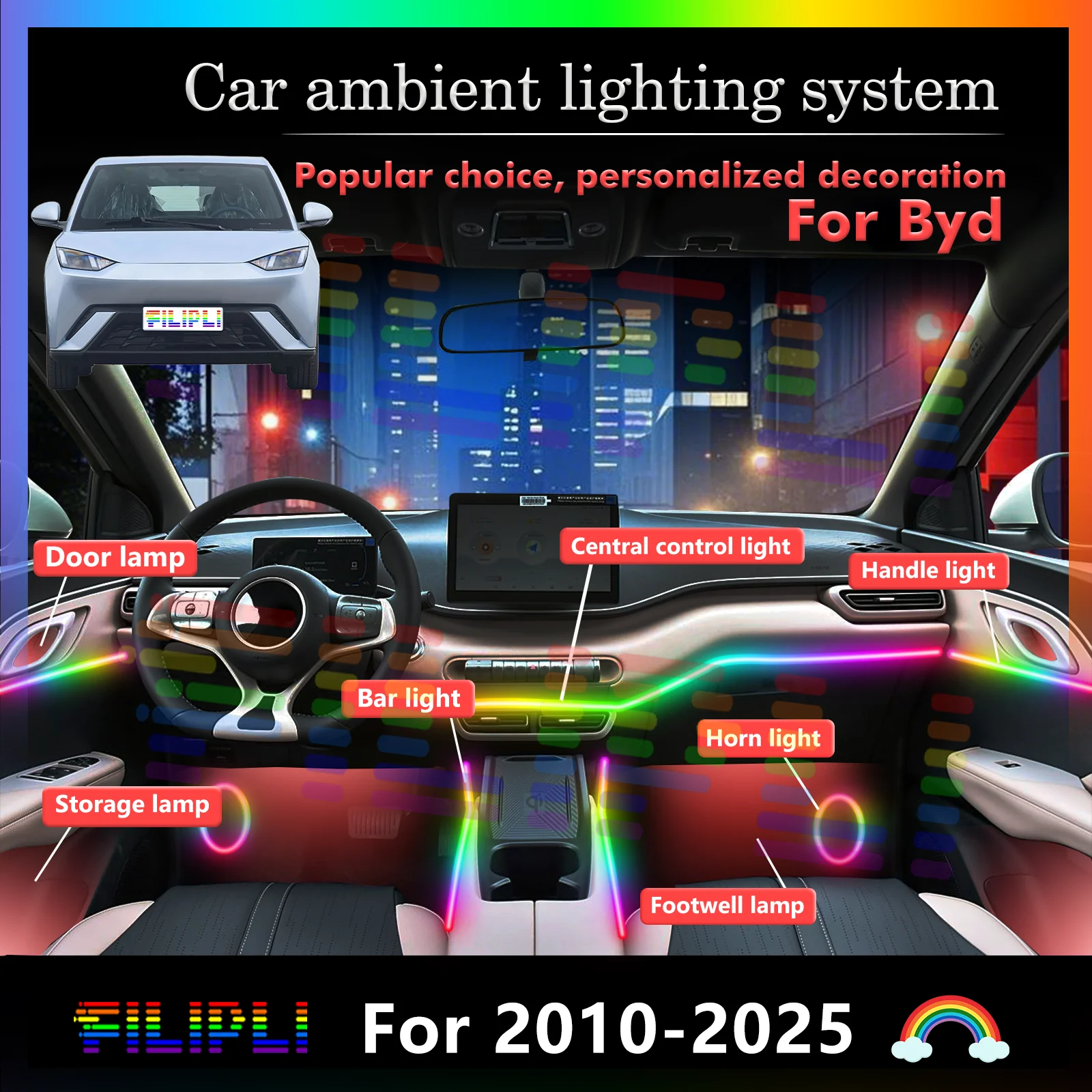

For Byd Auto Ambient Lights - Anti-theft Alarm with Motion Detection & Siren Function