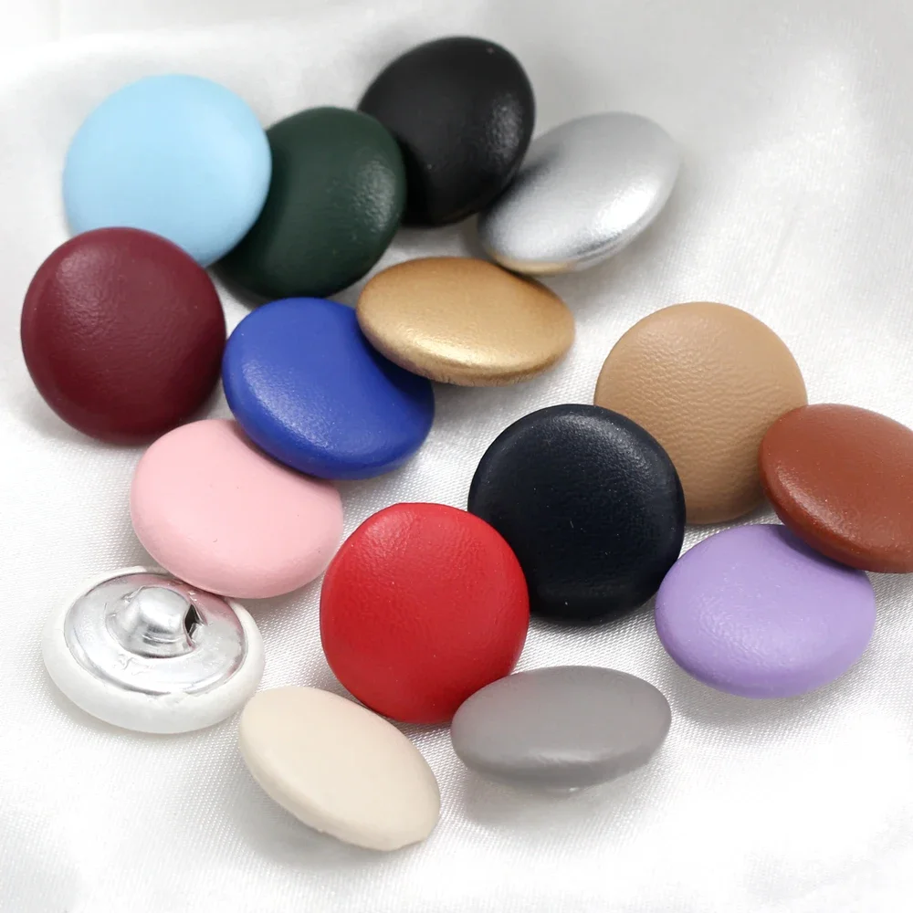 10Pcs 11/15/20/25/30mm Leather Covered Buttons With Shank For Clothes Coat Windbreaker Sofa Soft Button Colorful DIY Decorations