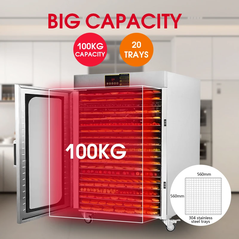 20-Layer Electric Industrial Commercial Dehydrator Dryer Machine 2800W Power 30-90 Temperature Range for Bakery Fruit