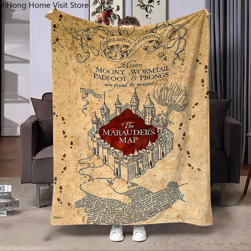 Soft Marauders-Map Throw Blankets, 3D Printed Flannel Blanket Living Room Sofa Camping Picnic Travel Warm Blanket Holiday Gifts