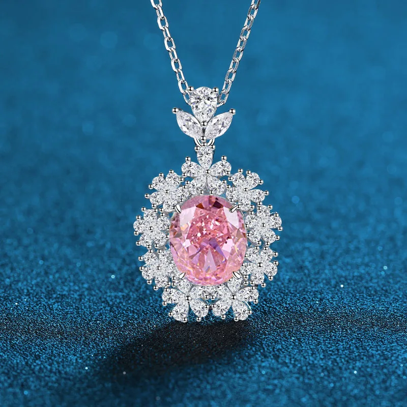 

Luxury Solid Platinum PT950 Women's Ice Flower Cut Red Pink Yellow Moissanite Diamond Pendant Necklace