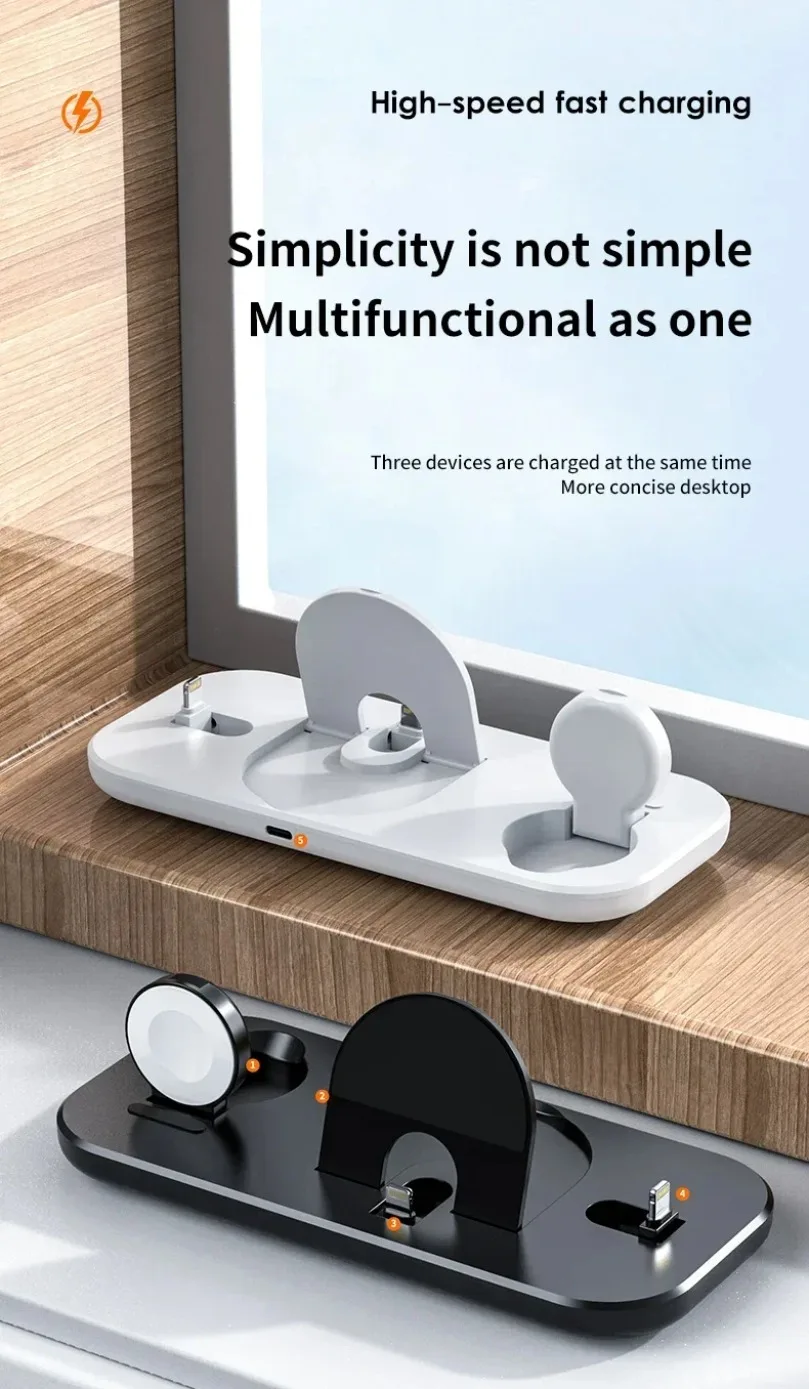 3-in-1 Schnell-Ladestation Faltbares Kabelloses Ladegerät Ständer Dock Handyhalter für iPhone 17-12 Apple Watch AirPods – Detail 8