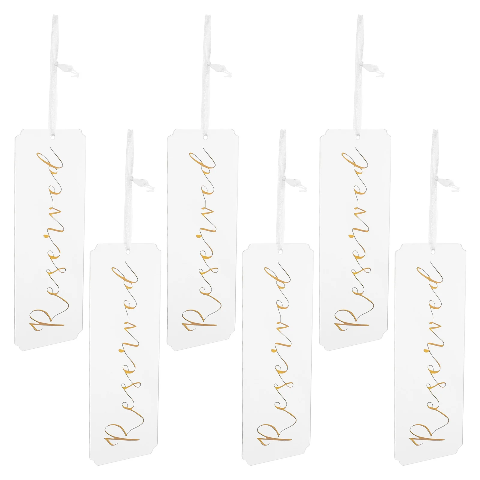 

6Pcs Acrylic Reserved Wedding Signs Hanging Ribbon Chair Tags Elegant Event Table Signs Wedding Table Signage Ribbon Chair Tags