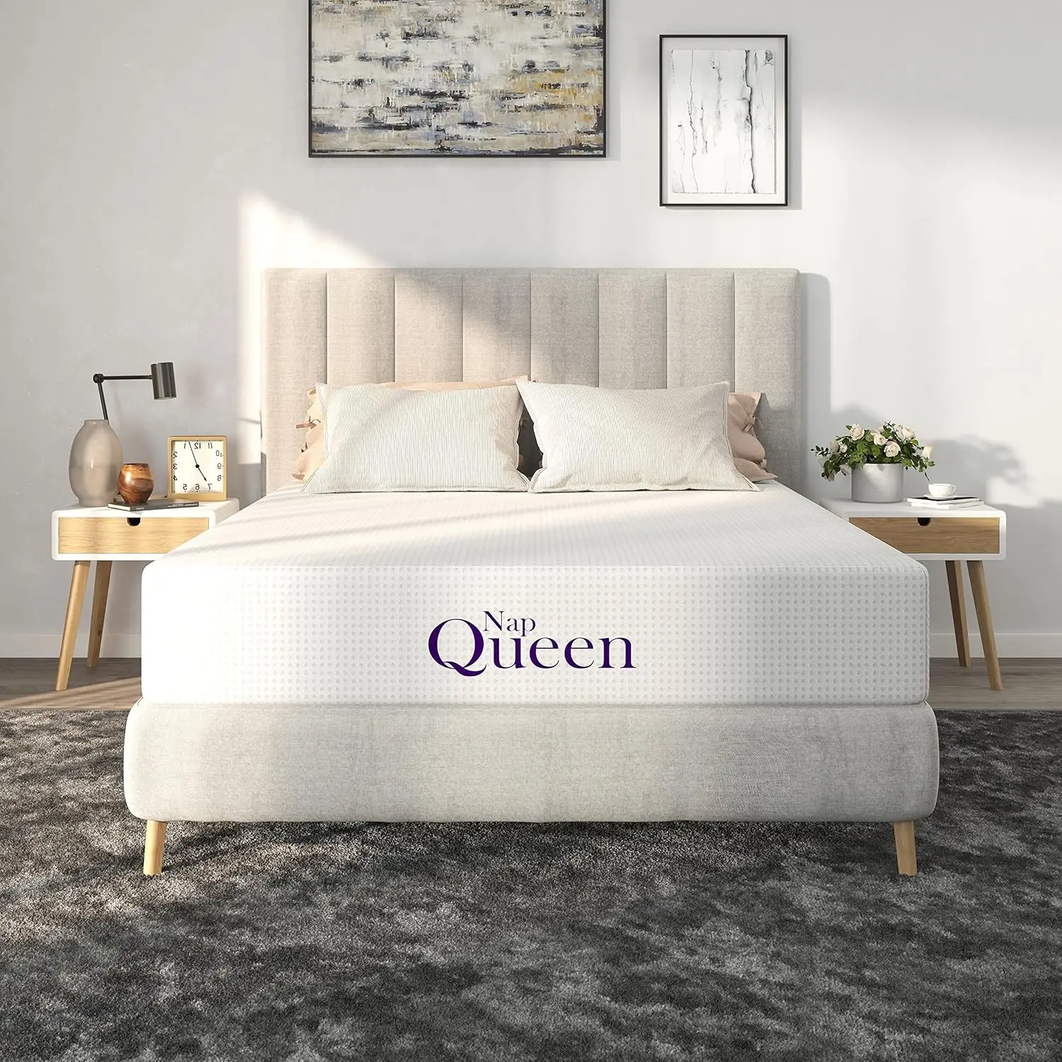 NapQueen 12 Inch Queen Size Mattress, Bamboo Charcoal Memory Foam Mattress, Bed in a Box,White