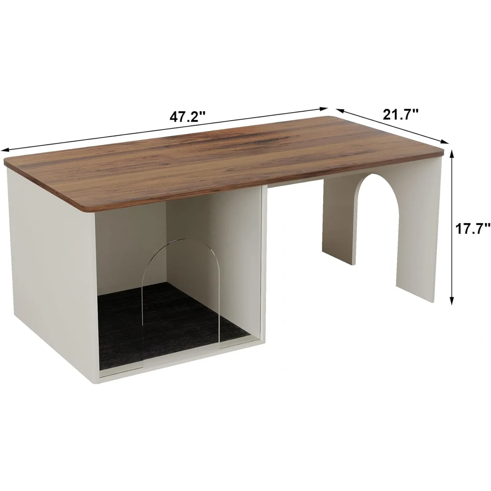 US Farmhouse Coffee Table,Wooden Modern Coffee Table with Opening Cat House for Furniture for Living Room