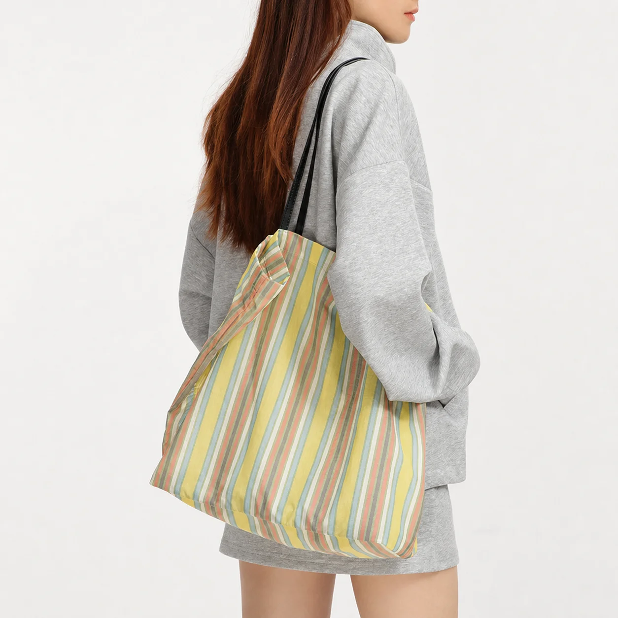 Handtasche mit offenem Oberteil, gestreifte Tragetasche, große Schultertasche, Street-Handtasche für den täglichen Arbeitsweg, lässige Ausflüge – Detail 15