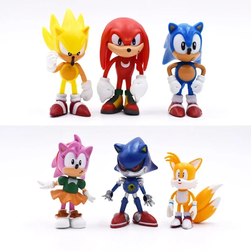 Conjunto mini bonito 6 pçs sonic pvc personagem brinquedo ouriço sombra cauda figura modelo bonecas crianças brinquedo animal presente de aniversário 6-7cm