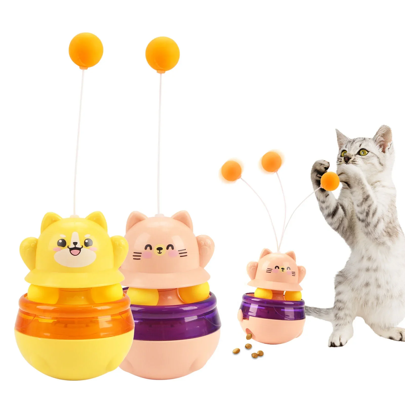 

2-in-1 Cat No Tip Toy Interactive Kitten Supplies Fun Pet Snack Toys Cat Snack Dispenser Toys Food Puzzle Toys for Cats