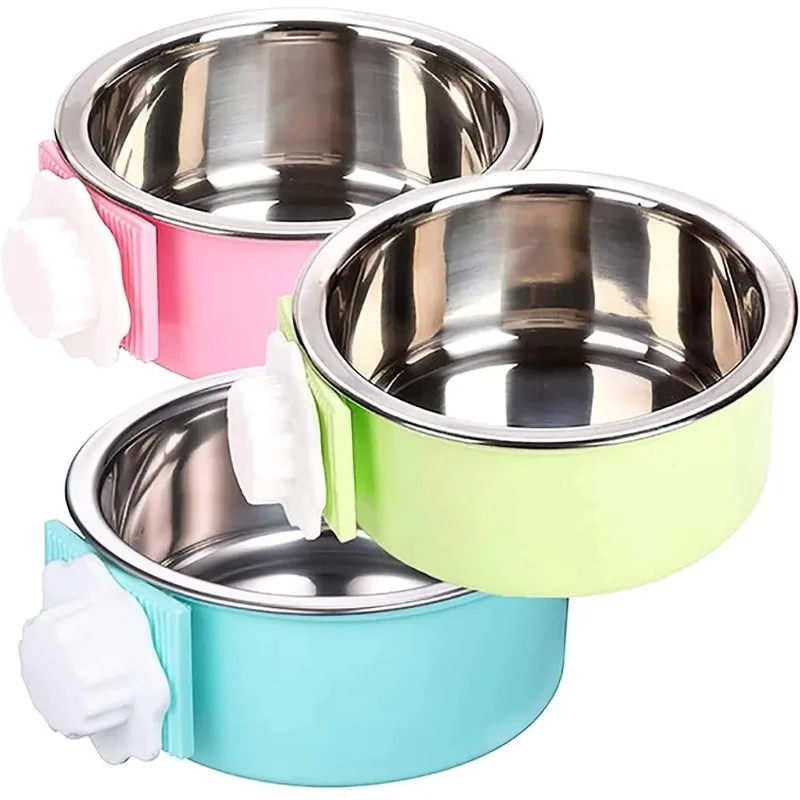 

Wholesale Cheap Multi-Shape Removable Hanging 2-in-1 Plastic Bowl & Stainless Steel Crate Dog Bowl Food Water Bowls