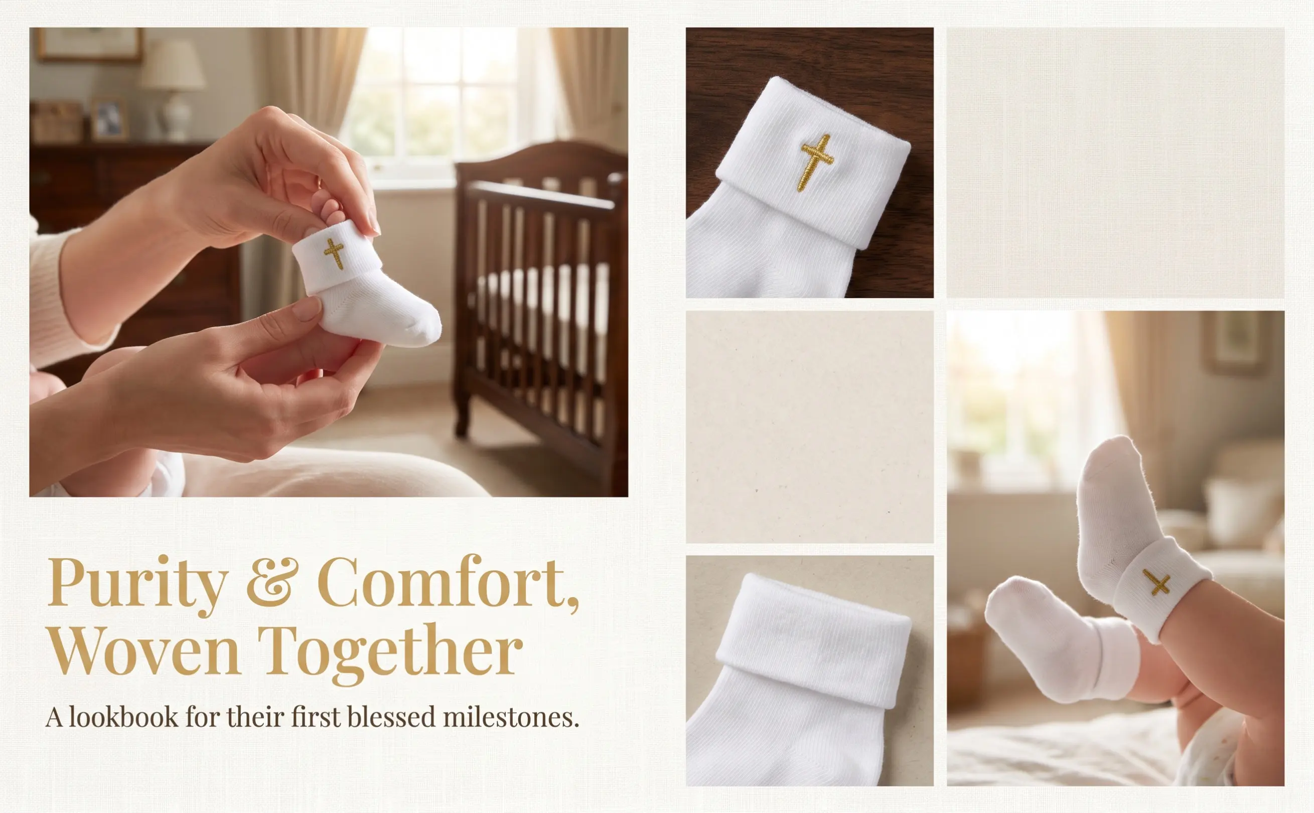 1Pair Infant Baptism Socks Baby Turn Cuff Soft Cotton Anti Slip Baby Baptismal Socks for 0-1 Year Safe Walking