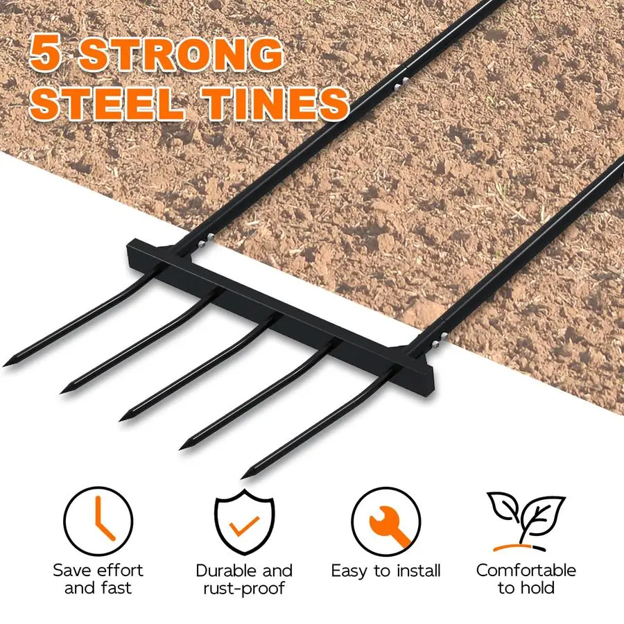 Ferramenta de jardim garfo, design ergonômico para fazendas, jardins, panelas de vegetais, para fácil giro do solo, remoção de ervas daninhas, 5 de largura F