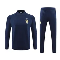Autumn Winter Football Training Kit Long Sleeve Men's Jersey Printed Team Outfit French National Team Style Sports Windproof Set