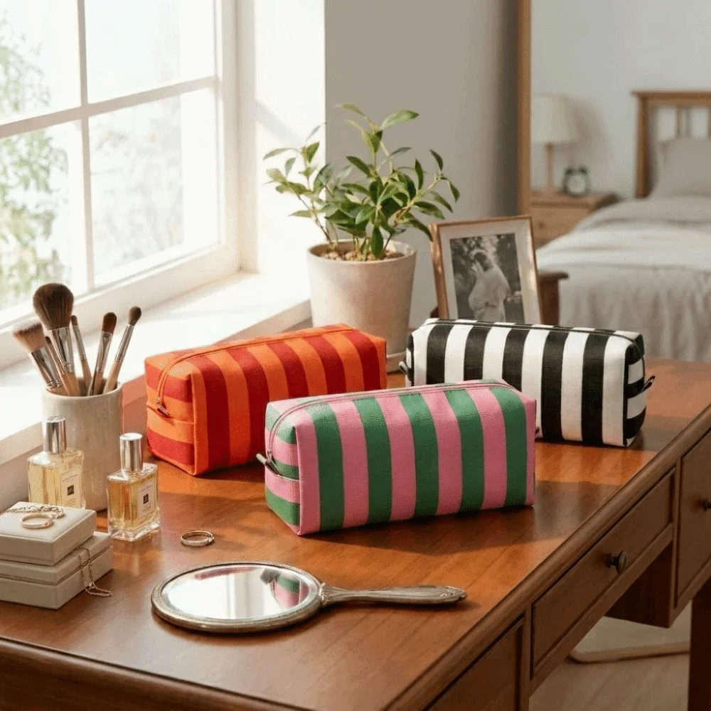 Stripe Hair Dryer Storage Bag Large Capacity Dustproof Curler Storage Bag with Zipper With Handle Cosmetic Bag