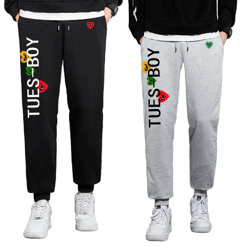 

Men Women Spring Autumn Pants Heart Cartoon Embroidery Letter Print Cotton Elastic Bind Feet Drawstring Pants