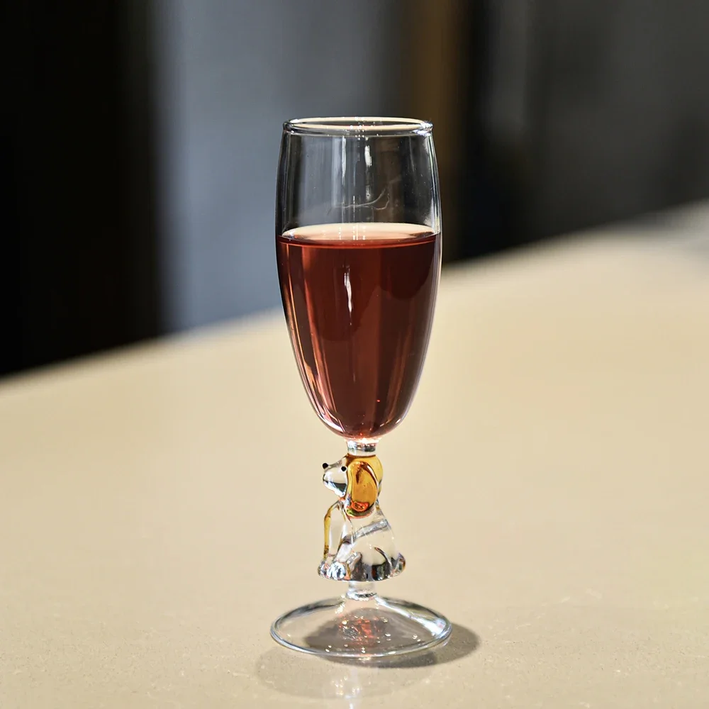 Cute Small Dog Goblet Glass Vintage Household Cocktail Champagne Dessert Wine Glass