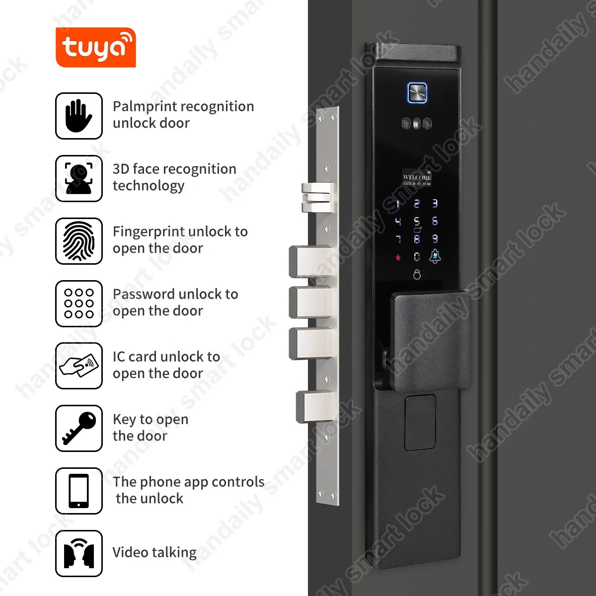 Waterproof Tuya APP Electronic Digital Locks 3D Face Recognition Biometric Fingerprint Smart Door Lock With Israel 6085 Mortise