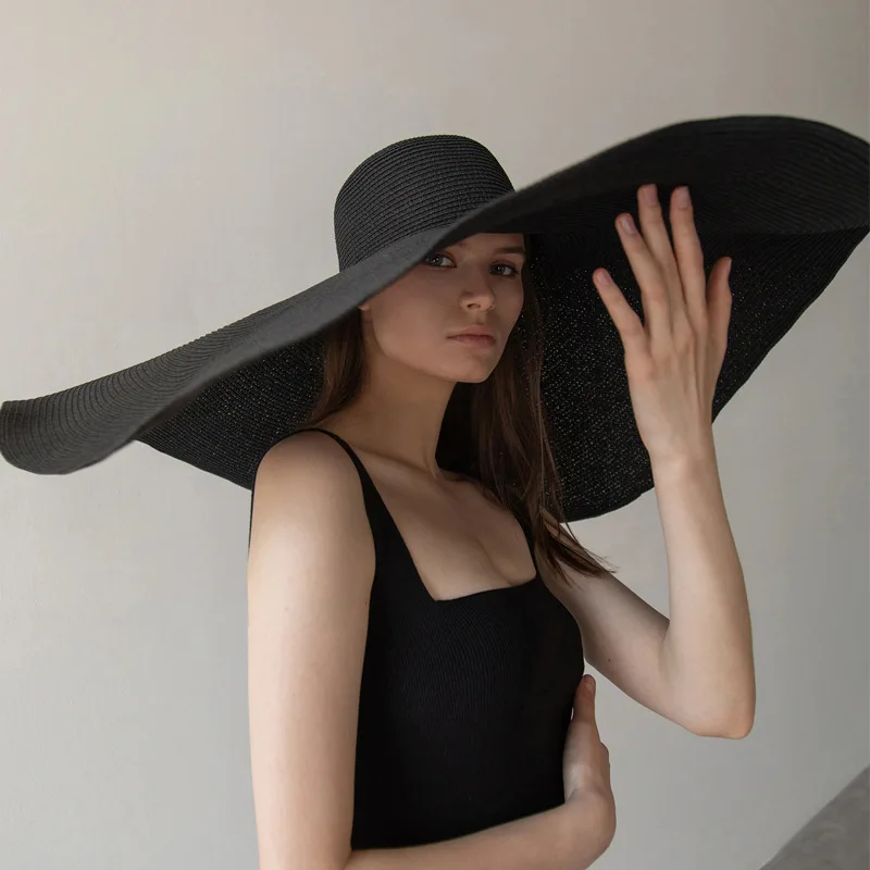 70cm Extra-Wide-Brim Women's Straw Hat, SPF 50+ UV-Protective Wide-Brim Beach Hat, Extra-Large Foldable Summer Vacation Hat