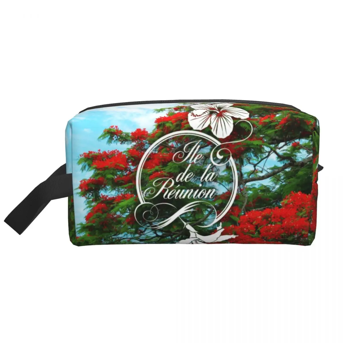 Custom 974 Reunion Island Flamboyant Hibiscus Toiletry Bag Flowers Pattern Makeup Cosmetic Organizer Beauty Storage Dopp Kit Box