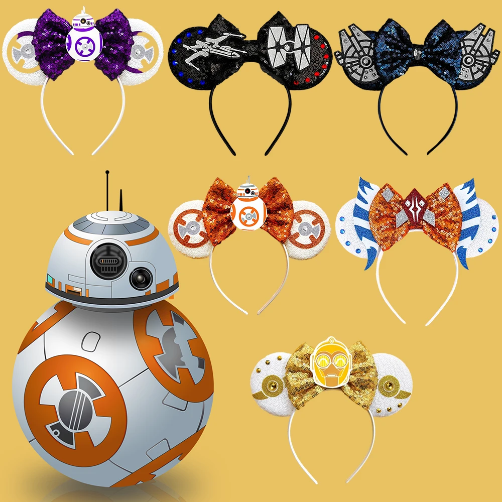 

Disney Star Wars R2-D2 Ears Headband Women Cute BB-8 Hairband Girl Sequins Bow Hair Accessories Kids Birthday Festival Gift
