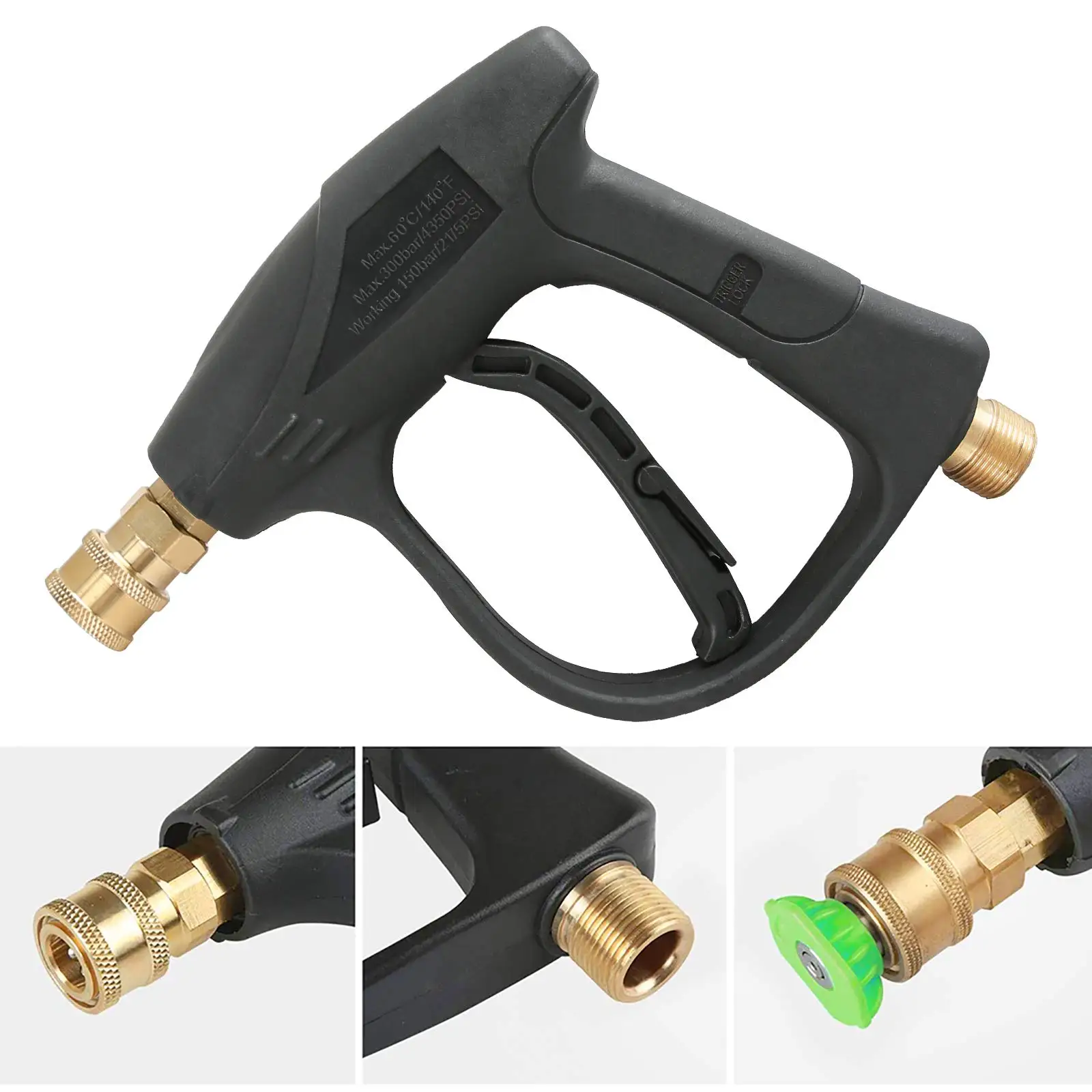 High Pressure Washer Gun 3000 PSI Max With 5 color Quick Connect Nozzles Brass Plastic Water Gun M22 Hose Connector For Car Wash