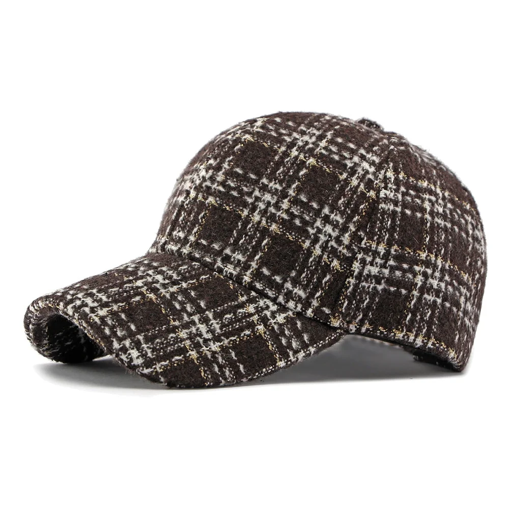 Retro Plaid Elegant Baseball Cap Female Gold Thread Woven Duckbill Hats Autumn Winter Fashion Casual Sunscreen Caps
