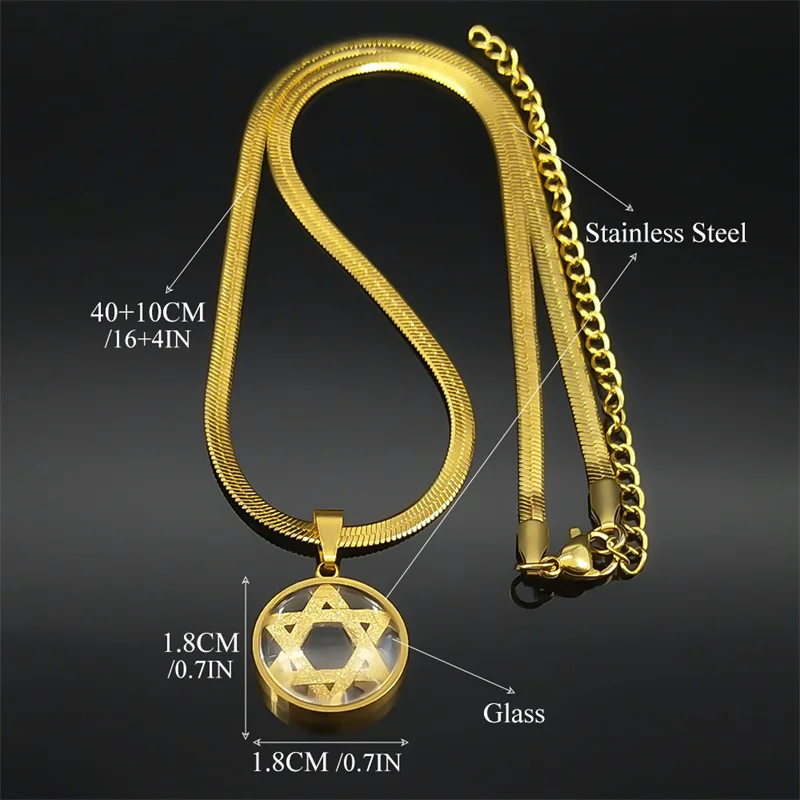 Trend Star of David Hexagram Necklace for Women Men Stainless Steel Gold Silver Color Fashion Snake Chain Jewelry