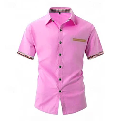 T-shirt shirt men's shirt lapel button Hawaii casual fashion trend pink men's short-sleeved shirt new plus size 5XL