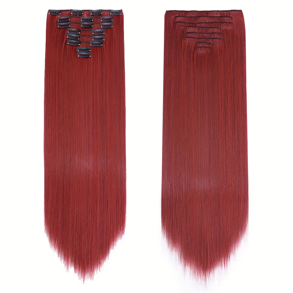 8 Pcs Red Color Straight Clip-In Human Hair Extensions 8-24 Inch 100% Unprocessed Brazilian Remy Virgin For Women