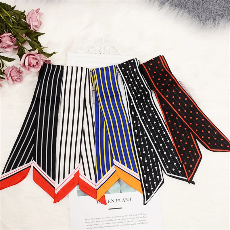 2024 New Dot And Striped Skinny Scarf Women Bag Silk Scarves Fashion Head Scarf Luxury Brand Wrist Towel For Ladies Head Band