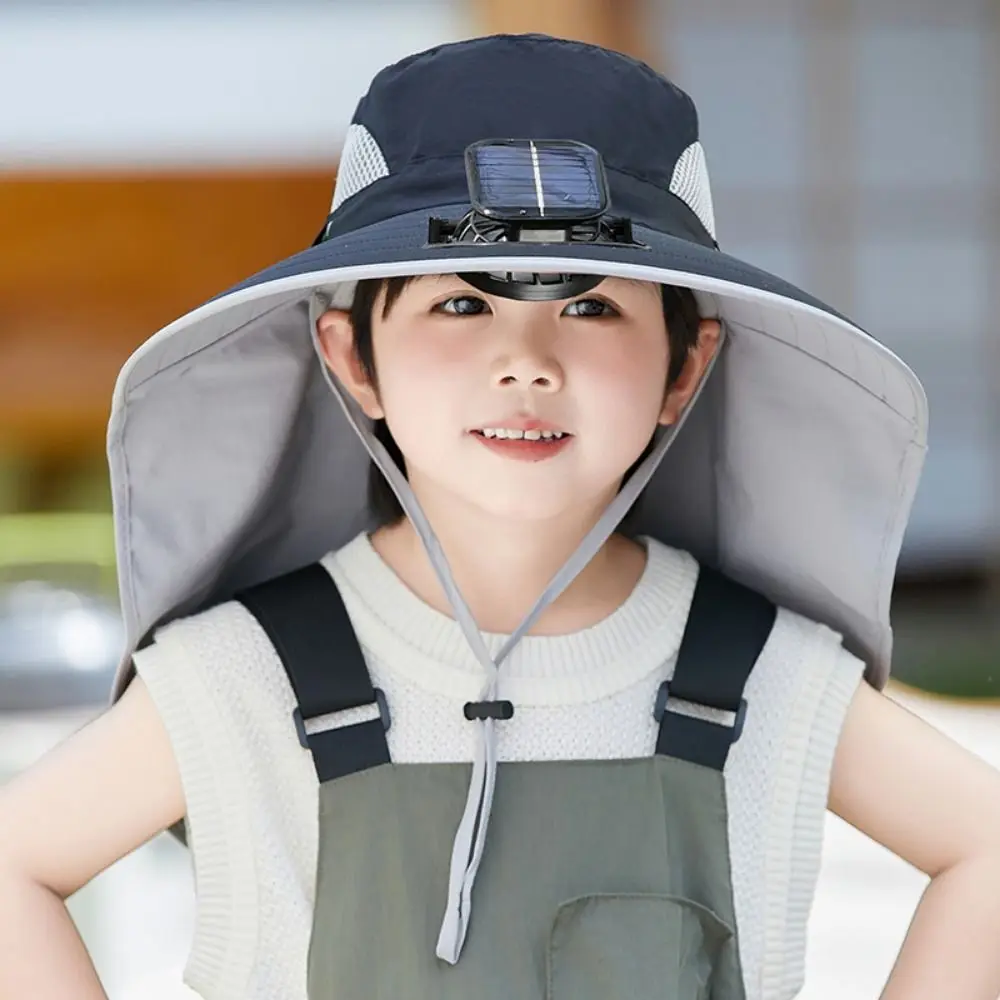 

Adjustable Children's Solar Fan Hat USB Charging Sun Protection Wide Brim Sun Cap Breathable Cooling Summer Cooling Hat Riding