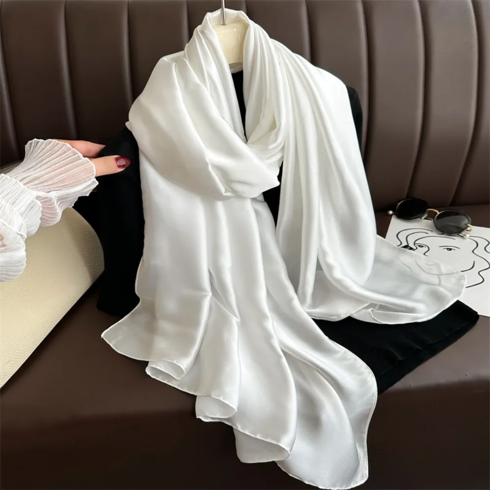 

Sweet Breathable Spring Satin Scarf Polyester Smooth Big Yarn Shawl Lightweight Sweat-absorption Square Hijab Scarf Girls