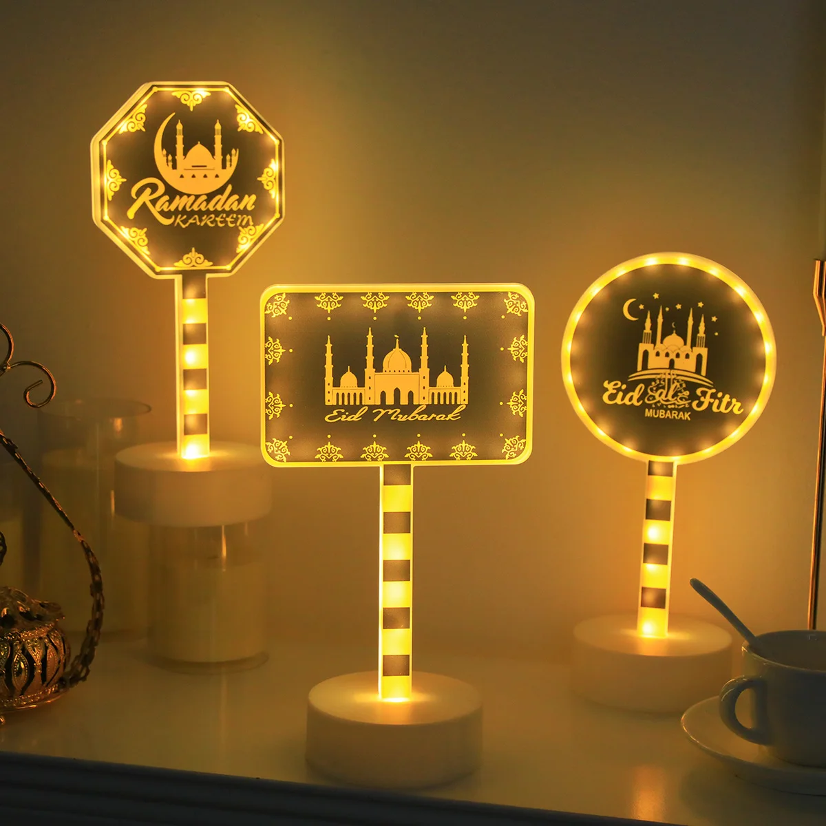 Ramadan Festival LED Table Light, Castle Moon Road Sign, Battery‑Powered (Batteries Not Included), Home & Party Use