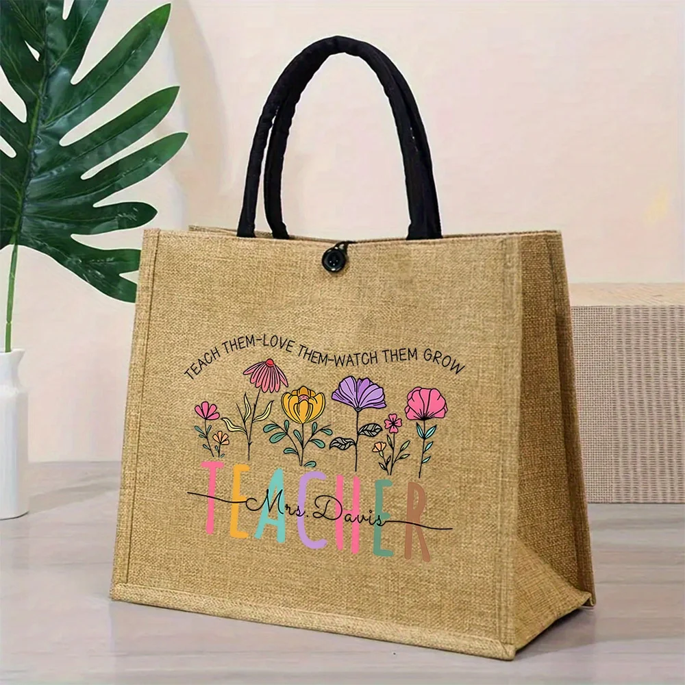 

Custom Name 1pc Teacher Themed Tote Bag Perfect for Shopping Stylish Travel Featuring Buckle Closure Best Friends Teachers Gifts