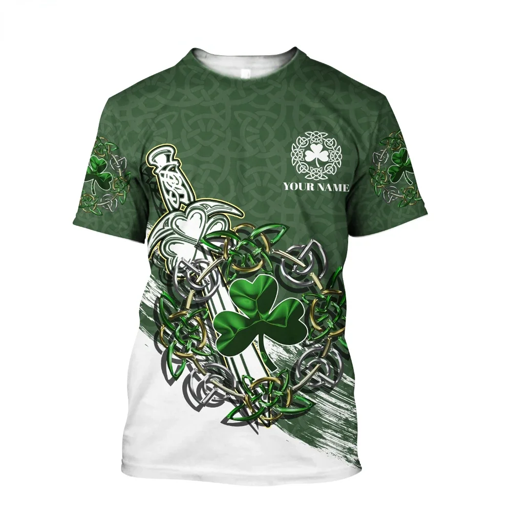 2023 Summer New Printed Irish Celtic Men\'s and Women\'s T-shirt, Custom Name Short Sleeve Unisex Shirt, Harajuku Large Casual Sty