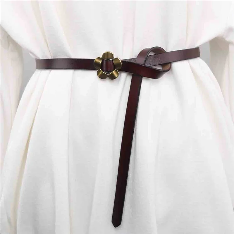 

Cowhide thin belt for women genuine leather fashionable knotted decorative belt to match dress sweater waist