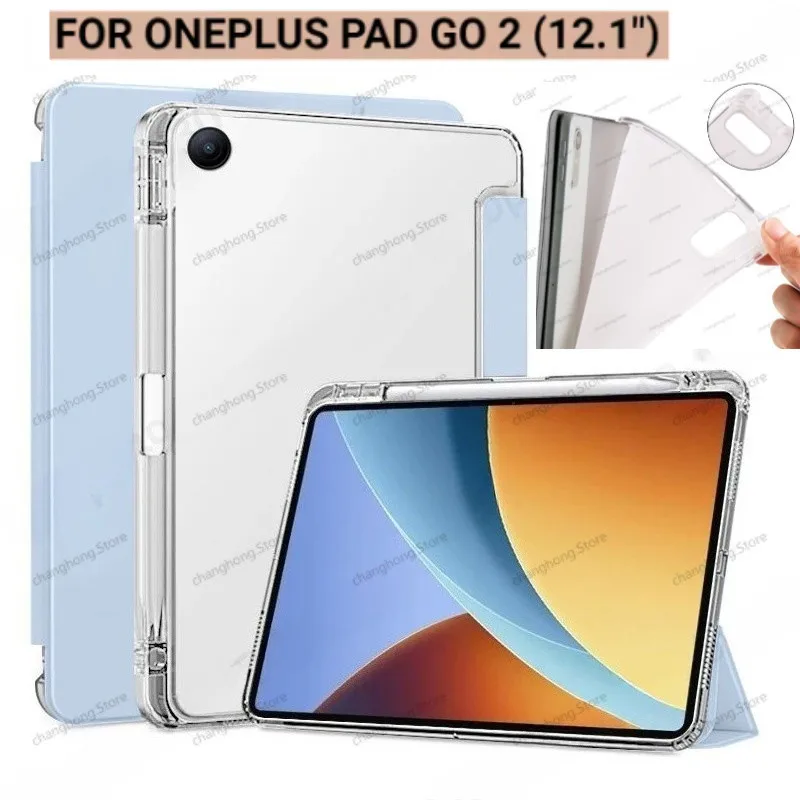 For OnePlus Pad Go 2 12.1inch Case Go2 2026 OPD2504 New Tablet 3-Fold Stand Flip Cover Pen Slot Translucent Soft Case