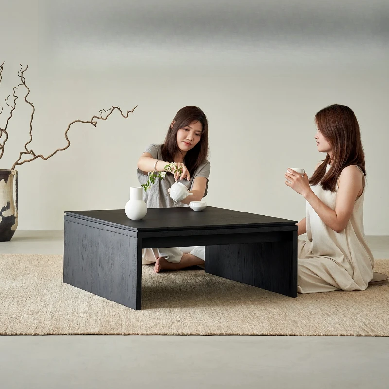

Combined wabi-sabi tea table | Geometric puzzle-like black-toned solid wood square table, injecting Zen aesthetics