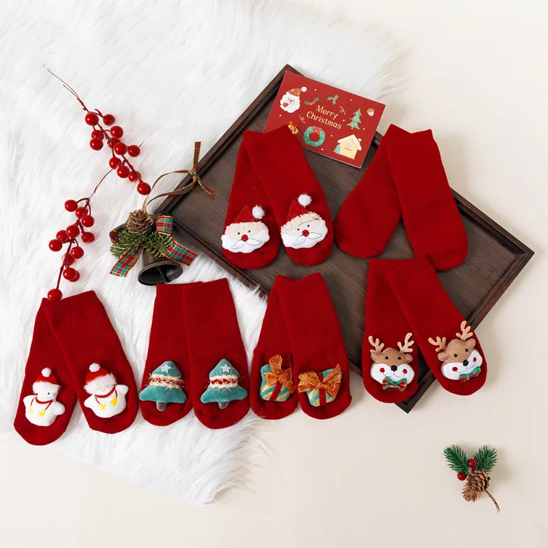 Winter Thicken Cute Christmas Baby Socks For Boys Girls Cartoon Soft Cotton Anti Slip Solid Newborn Toddler Sock Kids Socken